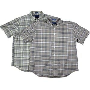Towncraft Men's XL Short Sleeve Button‎ Down Shirt Lot 2 Plaid Wrinkle Free Tan